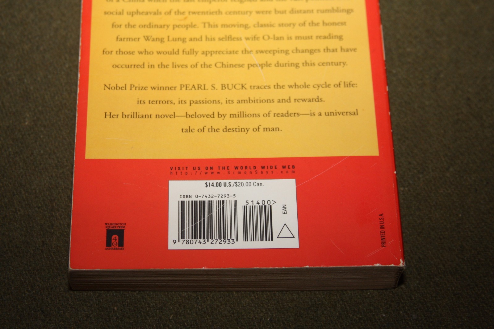 The Good Earth by Pearl S. Buck 2004 TPB 1st Print Washington Square Press