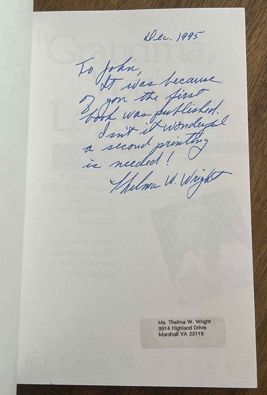 “Grandma You’re Lopsided!” SIGNED By Thelma W Wright 1995 Paperback Book