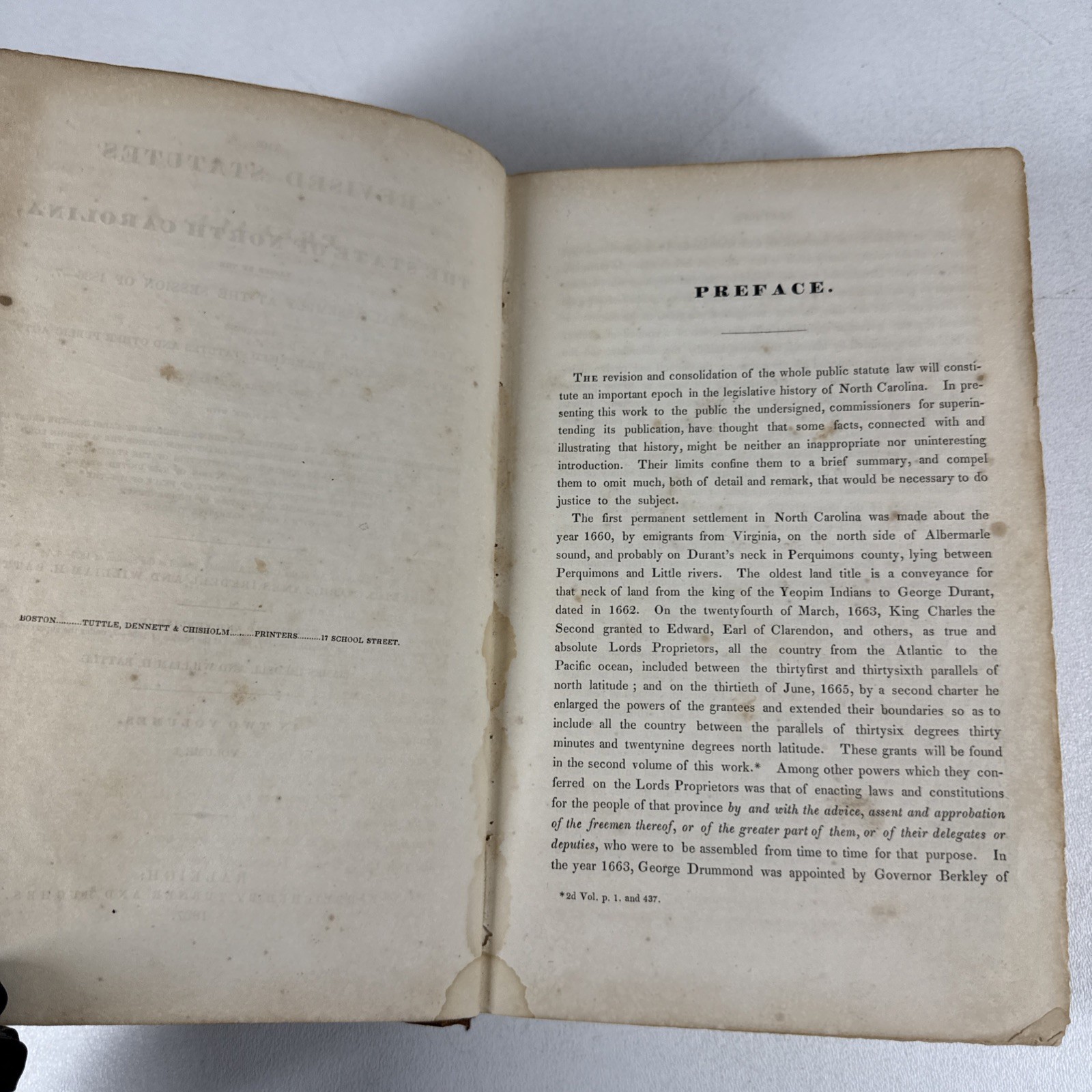 Revised Statutes of the State of North Carolina Vol 1 Leather HC Antique 1837