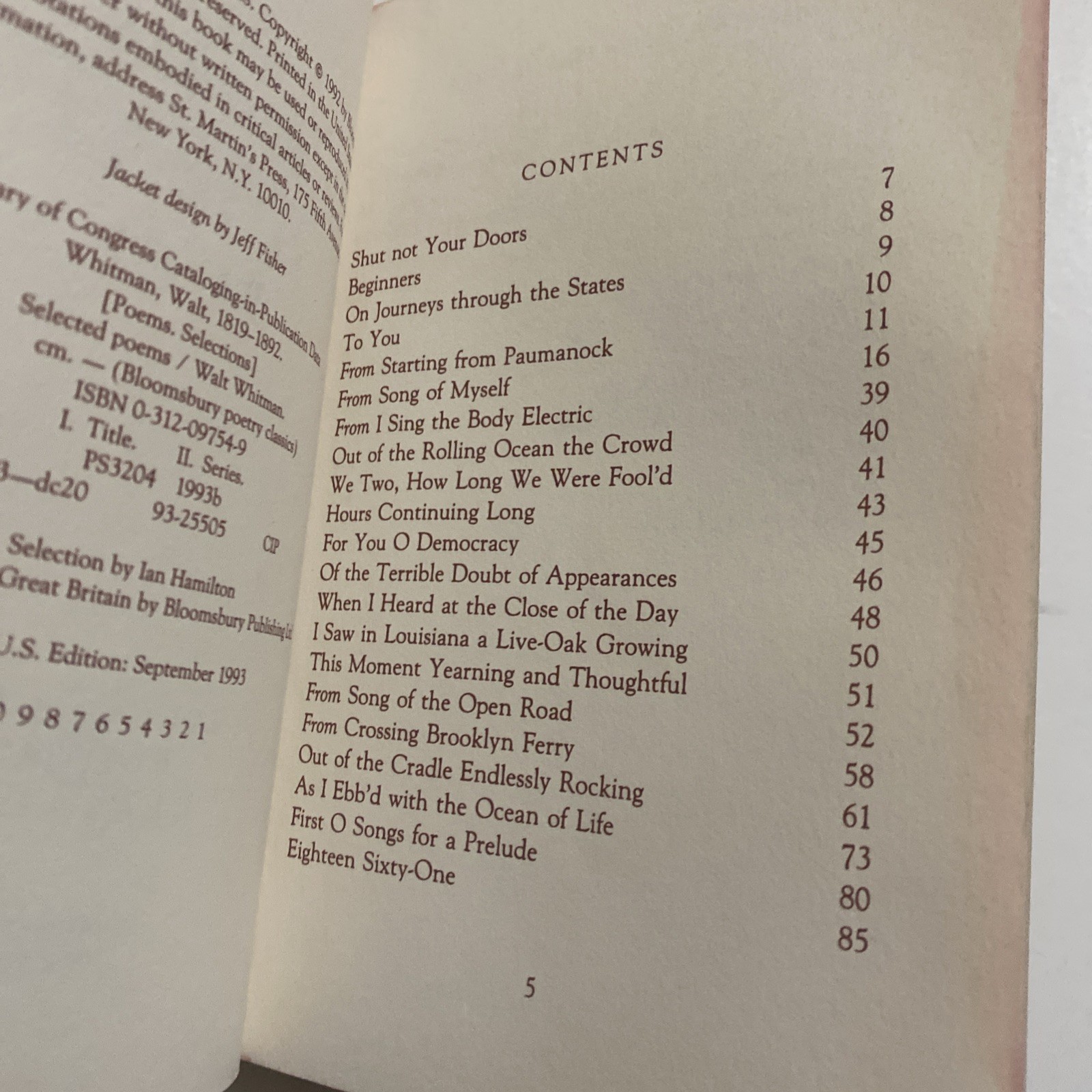 Walt Whitman Selected Poems Bloomsbury Poetry Classics 1993 HC No DJ First Print