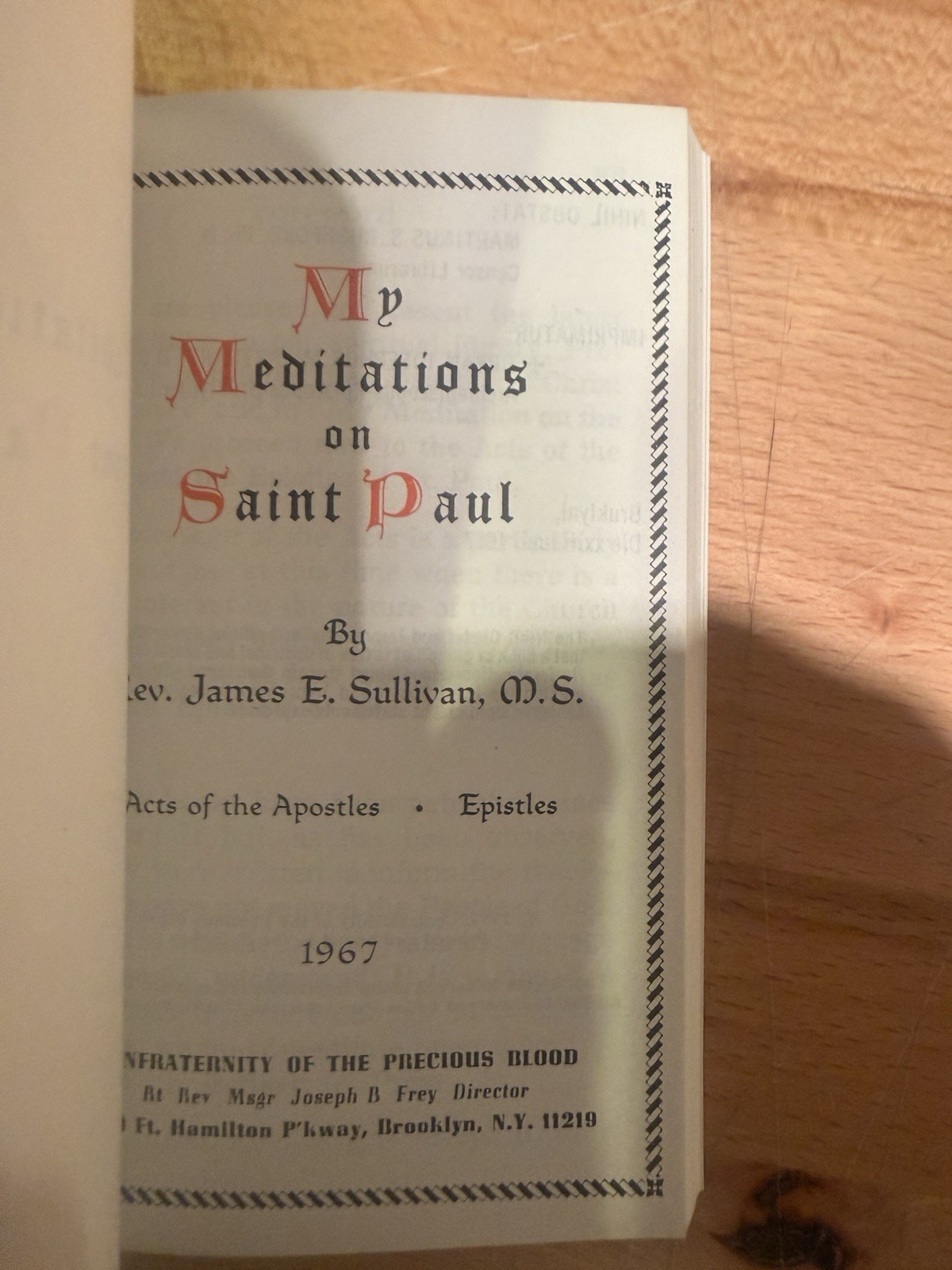 My Meditations on St. Paul 1967 Pocket Book by Father James E. Sullivan Pre Own