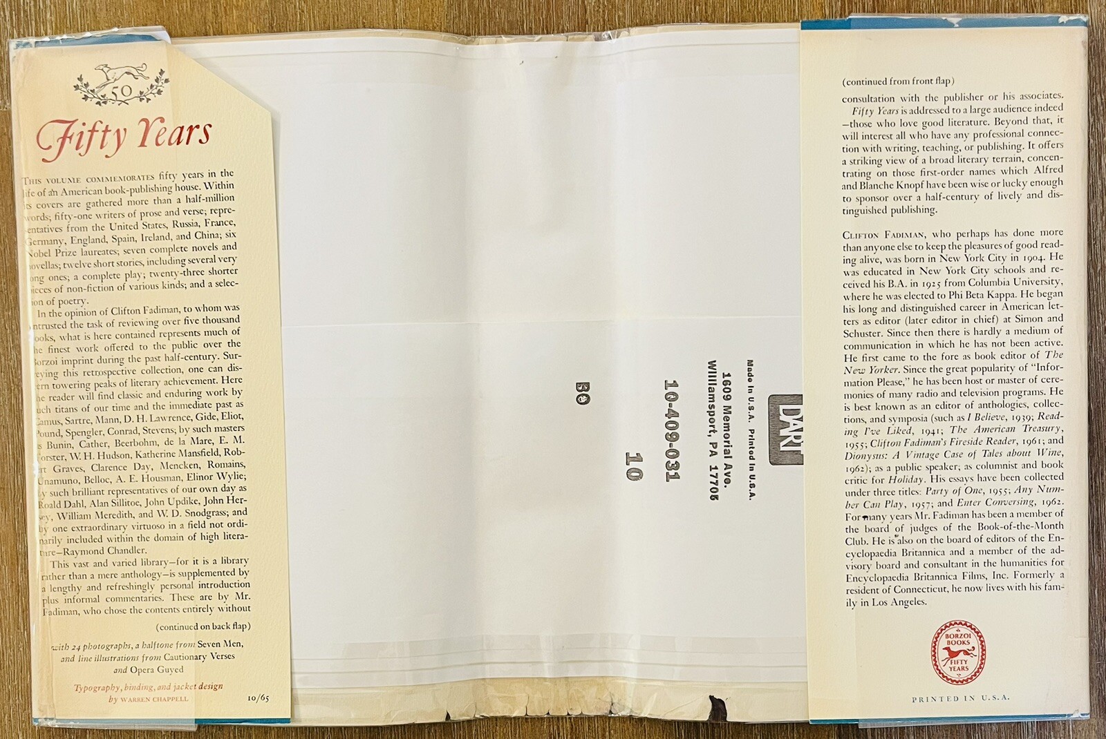 📚 Fadiman – FIFTY YEARS – Borzoi Books 1915-1965 Knopf 1st Edition