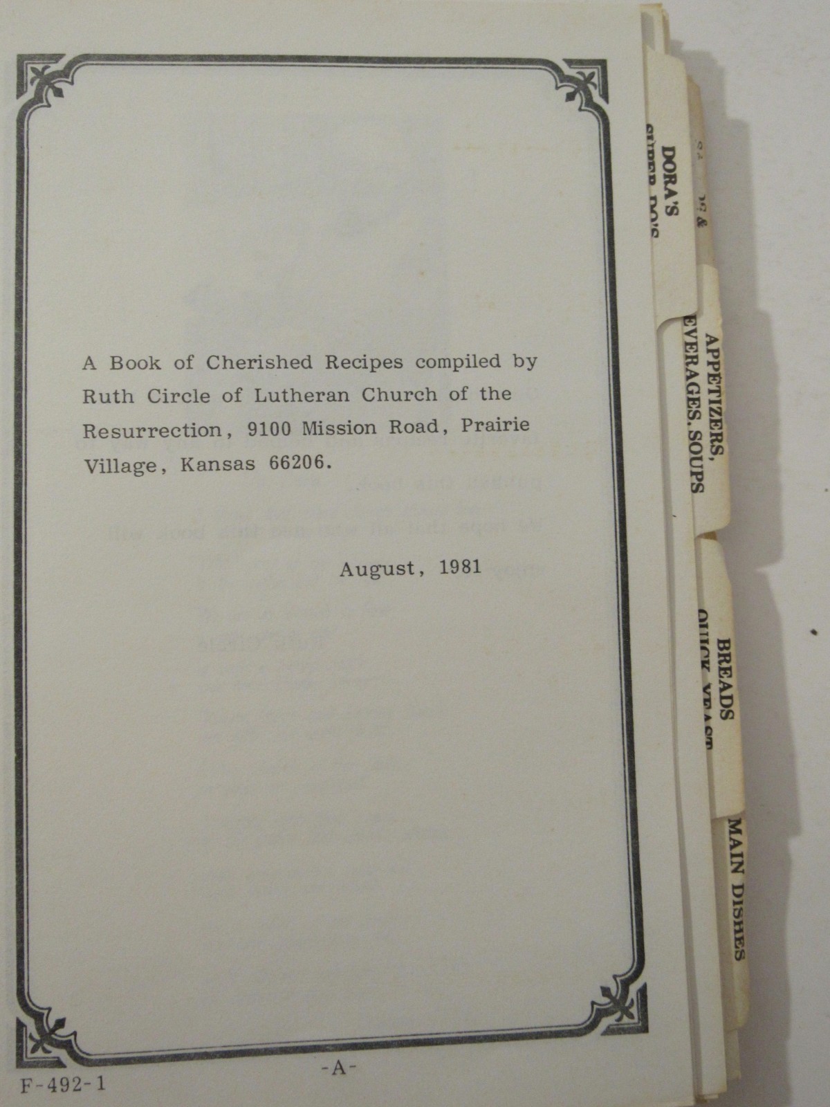1981 Spiral Cookbook CHERISHED RECIPES Lutheran Church of Resurrection Kansas