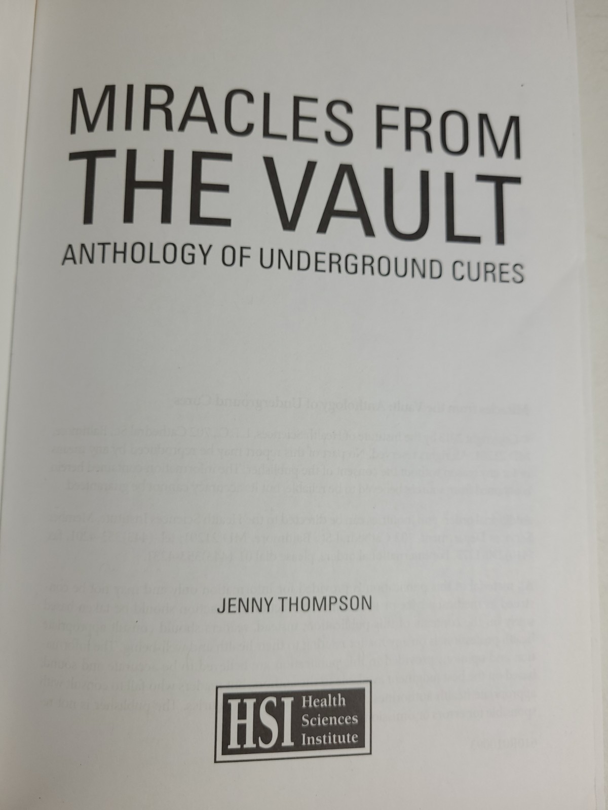 Miracles From The Vault Underground Cures Jenny Thompson Paperback HSI 2013