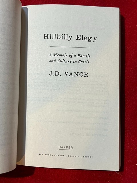 Hillbilly Elegy J.D. Vance Paperback Memoir Book Excellent Condition