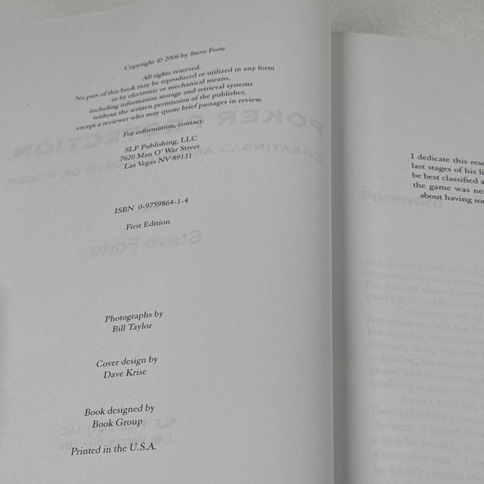 Poker Protection – Cheating . . . And the World of Poker by by Steven L Forte HC