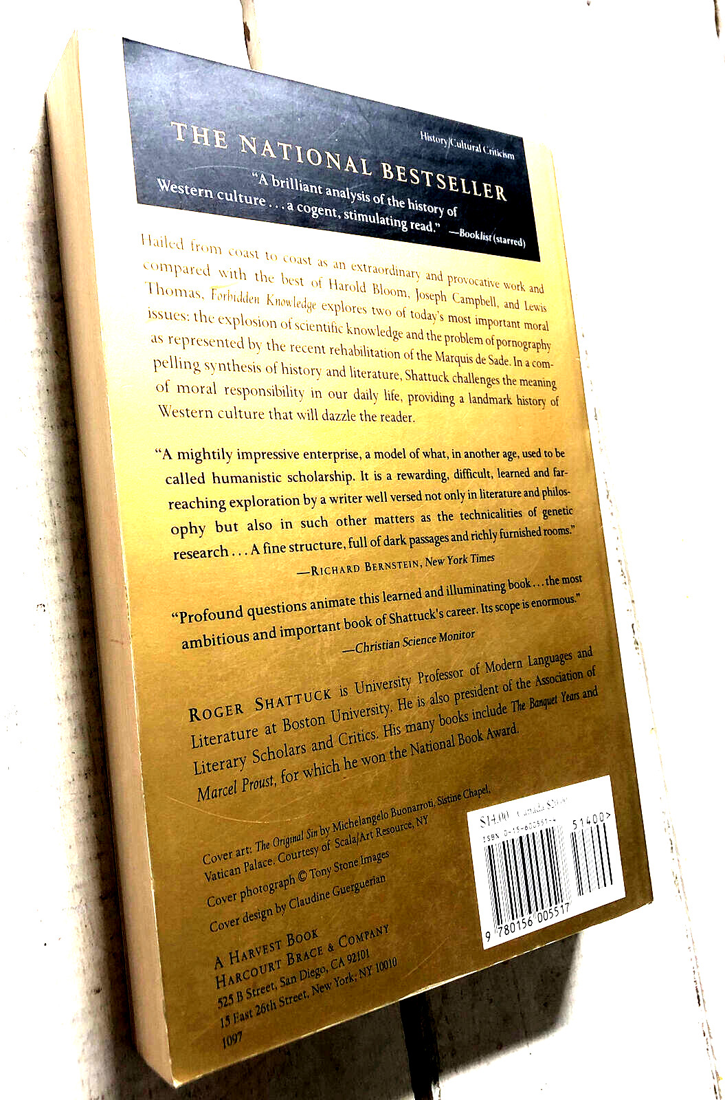 Forbidden Knowledge Roger Shattuck Paperback Intellectual History Book