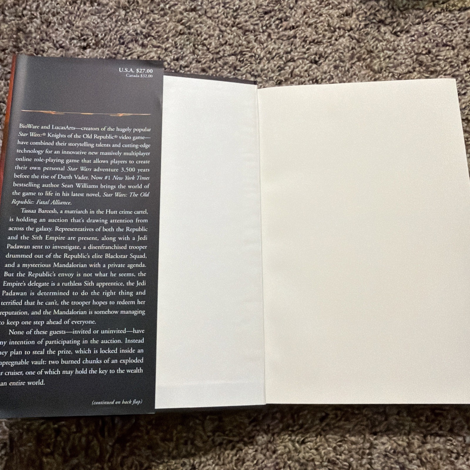 Star Wars: The Old Republic: Fatal Alliance Sean Williams Hardcover 1st Edition