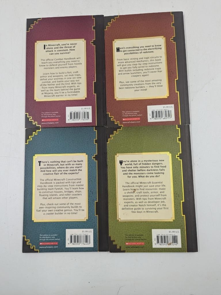 Set of 4 MINECRAFT HANDBOOK LOT- Essential, Construction, Redstone, Combat