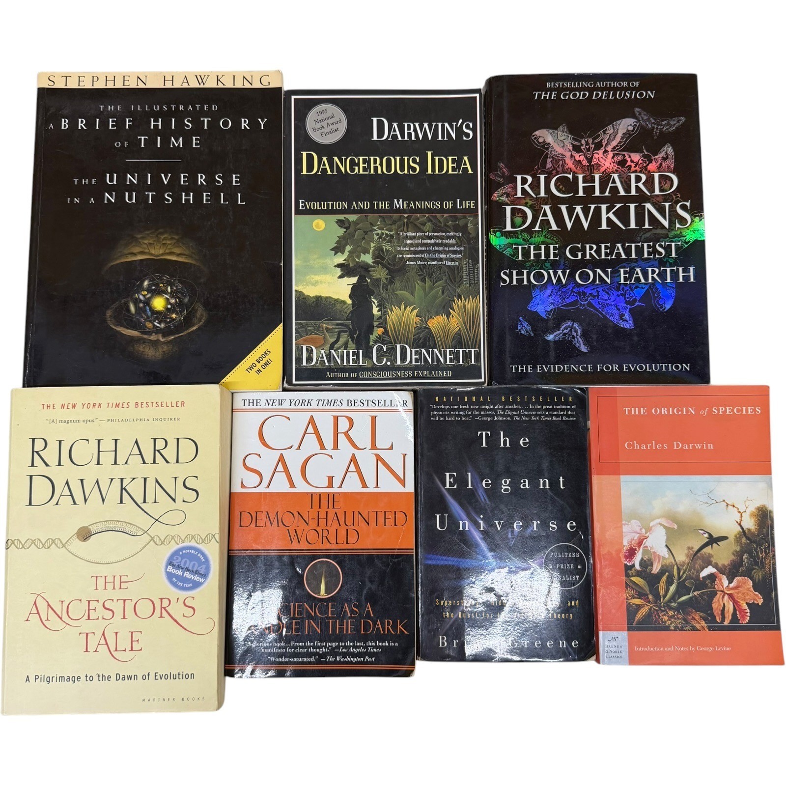 Science Evolution Book Lot Hawking Dawkins Sagan Darwin 7 Books Mixed Set Good