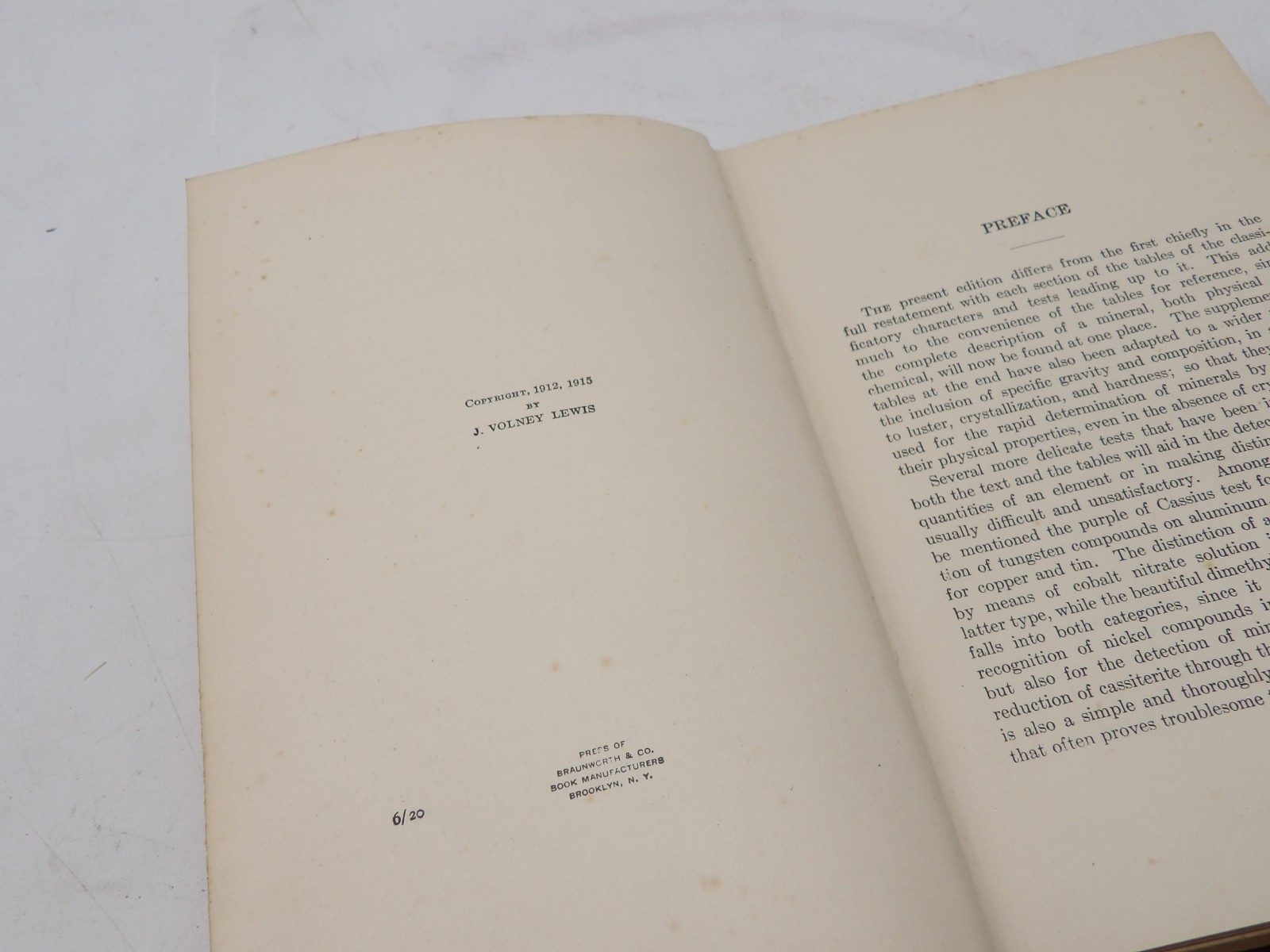 Determinative Minerology w/ Tables J Volney Lewis Hardback Book 2nd Edition 1915