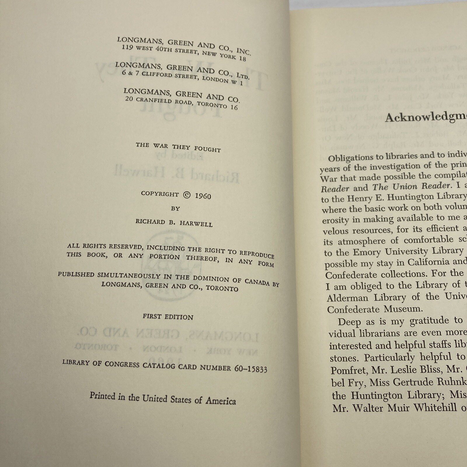 Civil War Anthology Southern & Northern The War They Fought Richard Harwell 1960