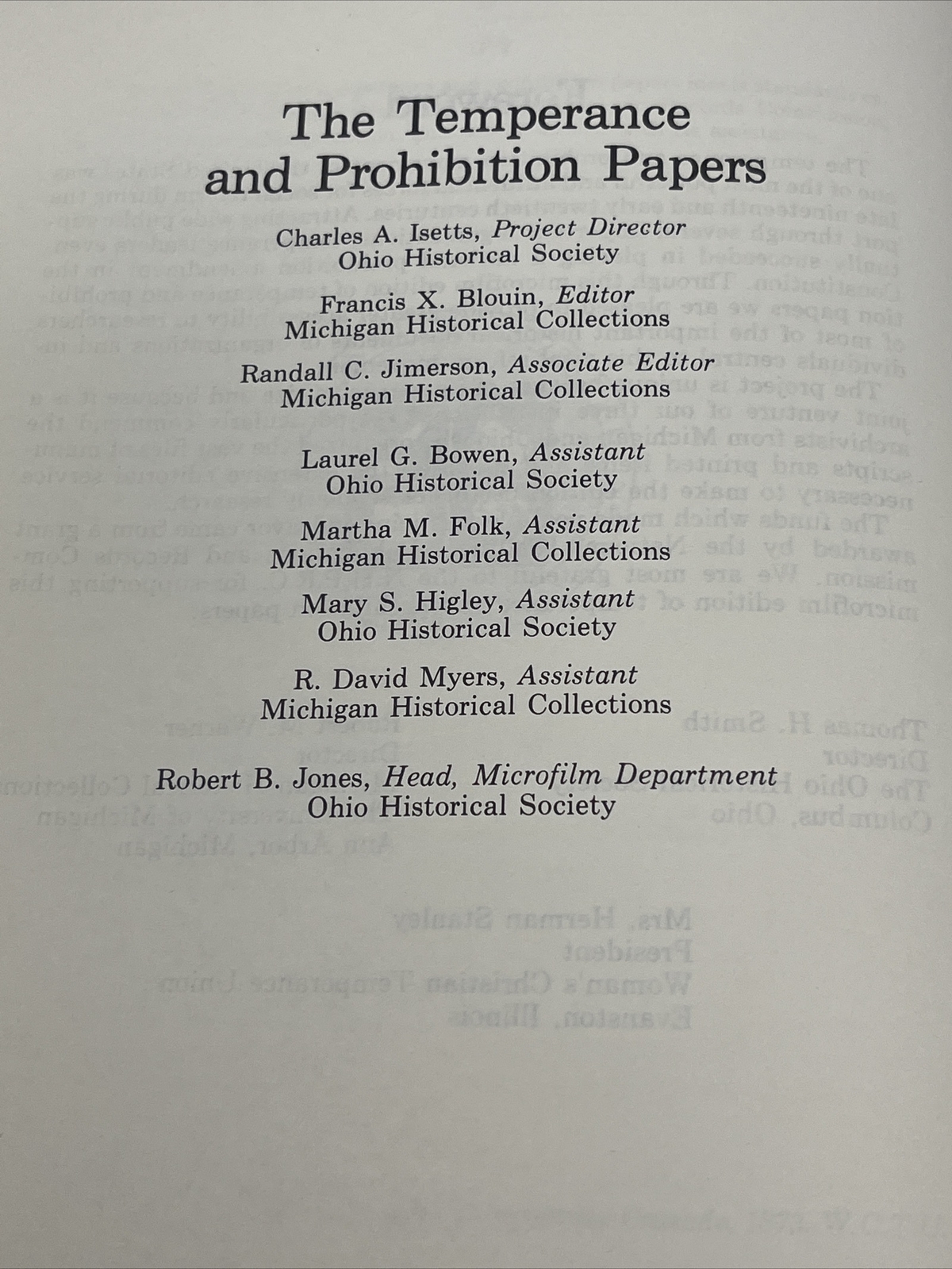 Guide to the Microfilm Edition of Temperance and Prohibition Papers Ex Library