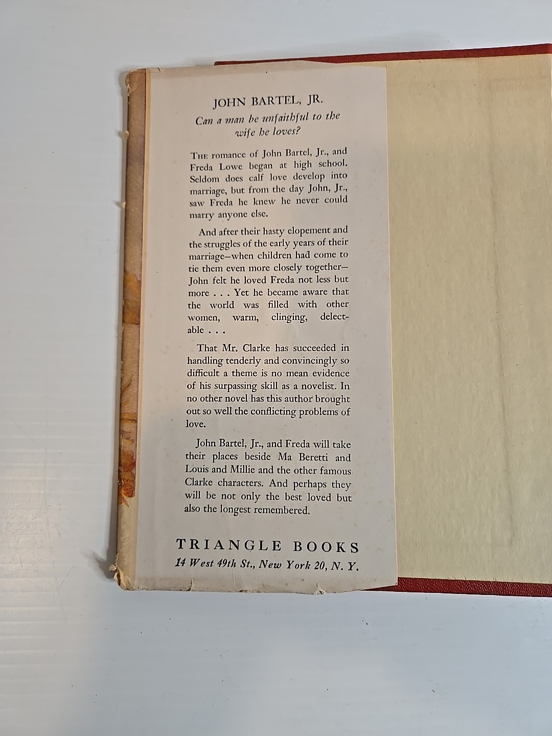 John Bartel, Jr Hardcover By Donald Henderson Clarke Triangle Books 1947
