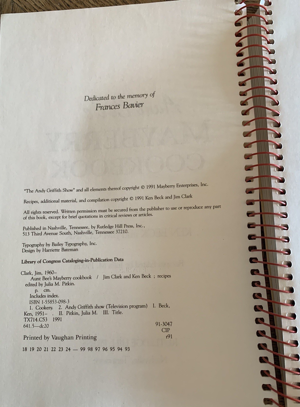 Aunt Bee’s Mayberry Cookbook – Spiral-bound By Ken Beck – GOOD