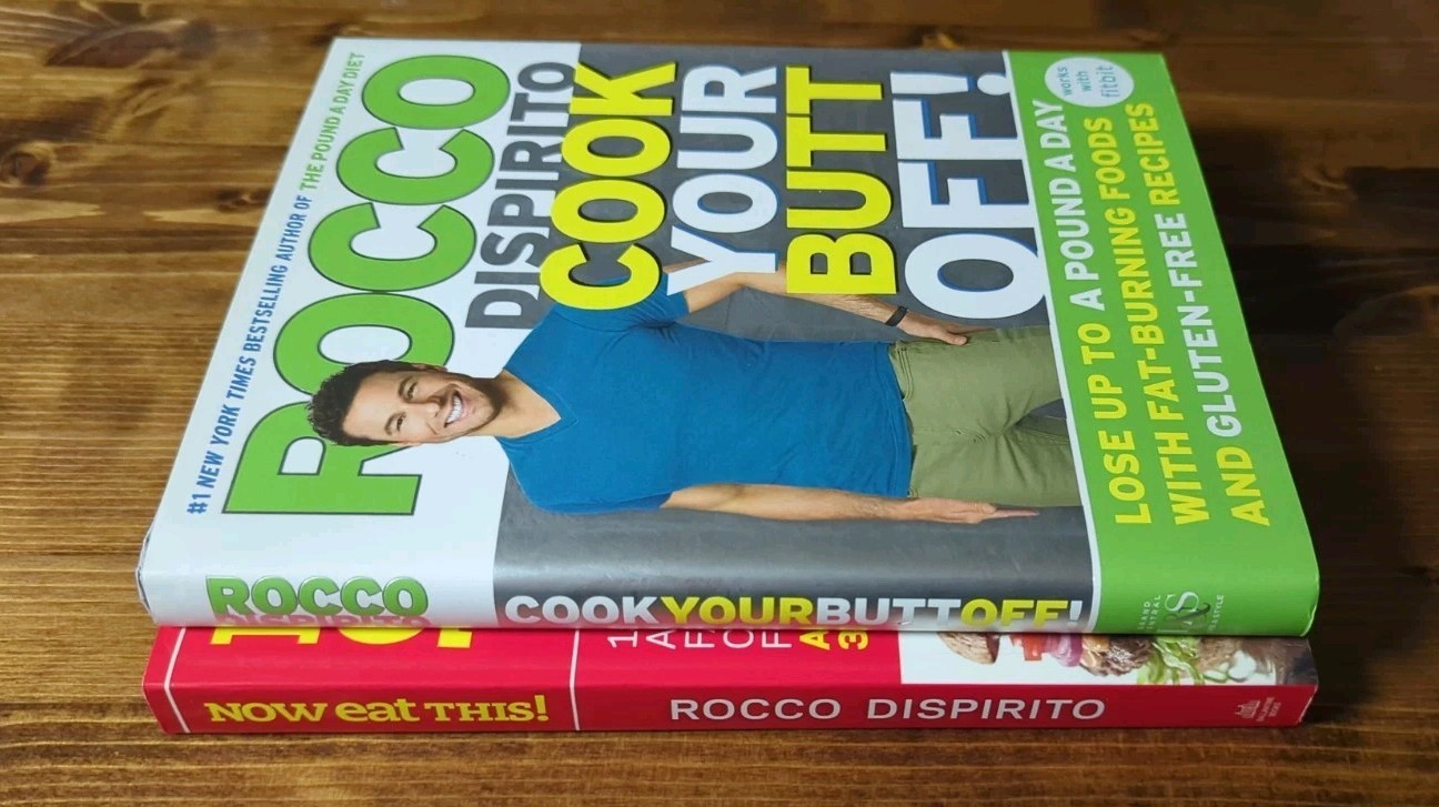 2 Book Lot Rocco Dispirito Now Eat This & Cook Your Butt Off Fitbit Cookbook