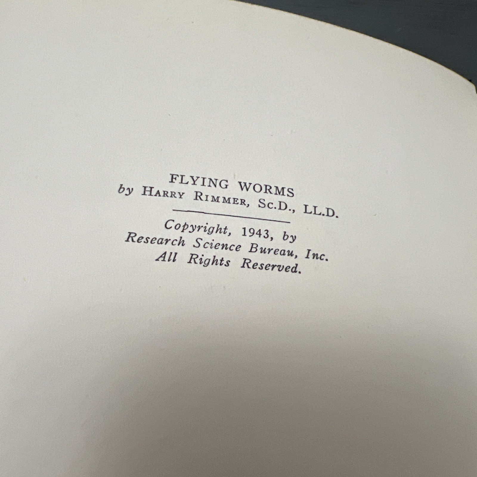RARE: Vintage Flying Worms by Harry Rimmer Hardcover 1943 First Edition