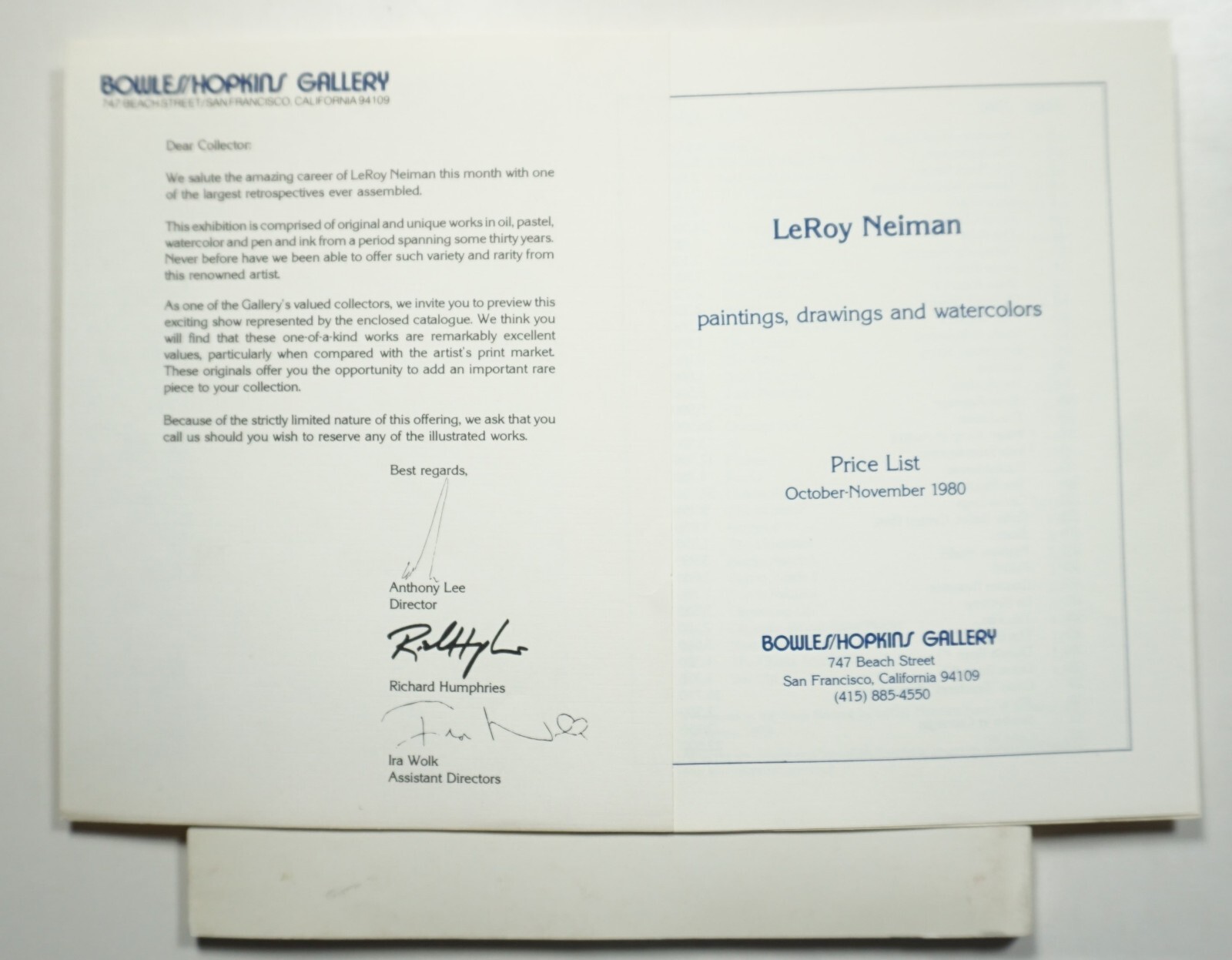 LeRoy Neiman: Paintings, Drawings and Watercolors 1980 Exhibition Catalog Art