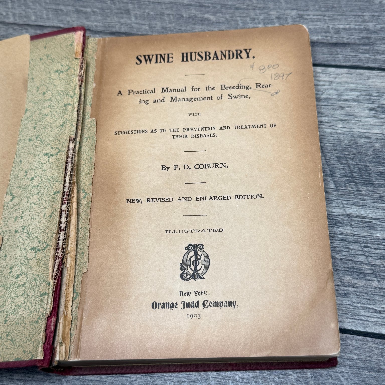 Swine Husbandry F.D. Coburn 1903 Revised Enlarged Illustrated Orange Judd Co.