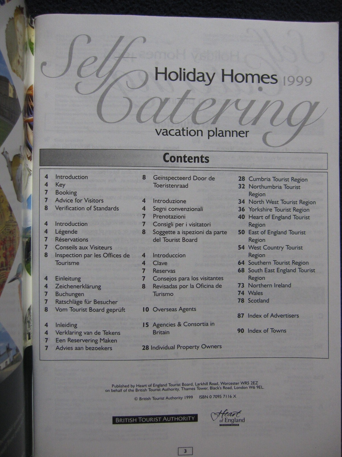 Self Catering Holiday Homes 1999 Vacation Planner [Booklet] British Tourist Auth