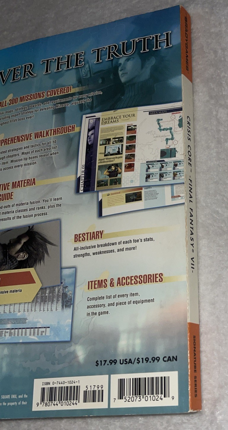 Crisis Core Final Fantasy VII BradyGames Strategy Guide COMPLETE w/ Error Poster