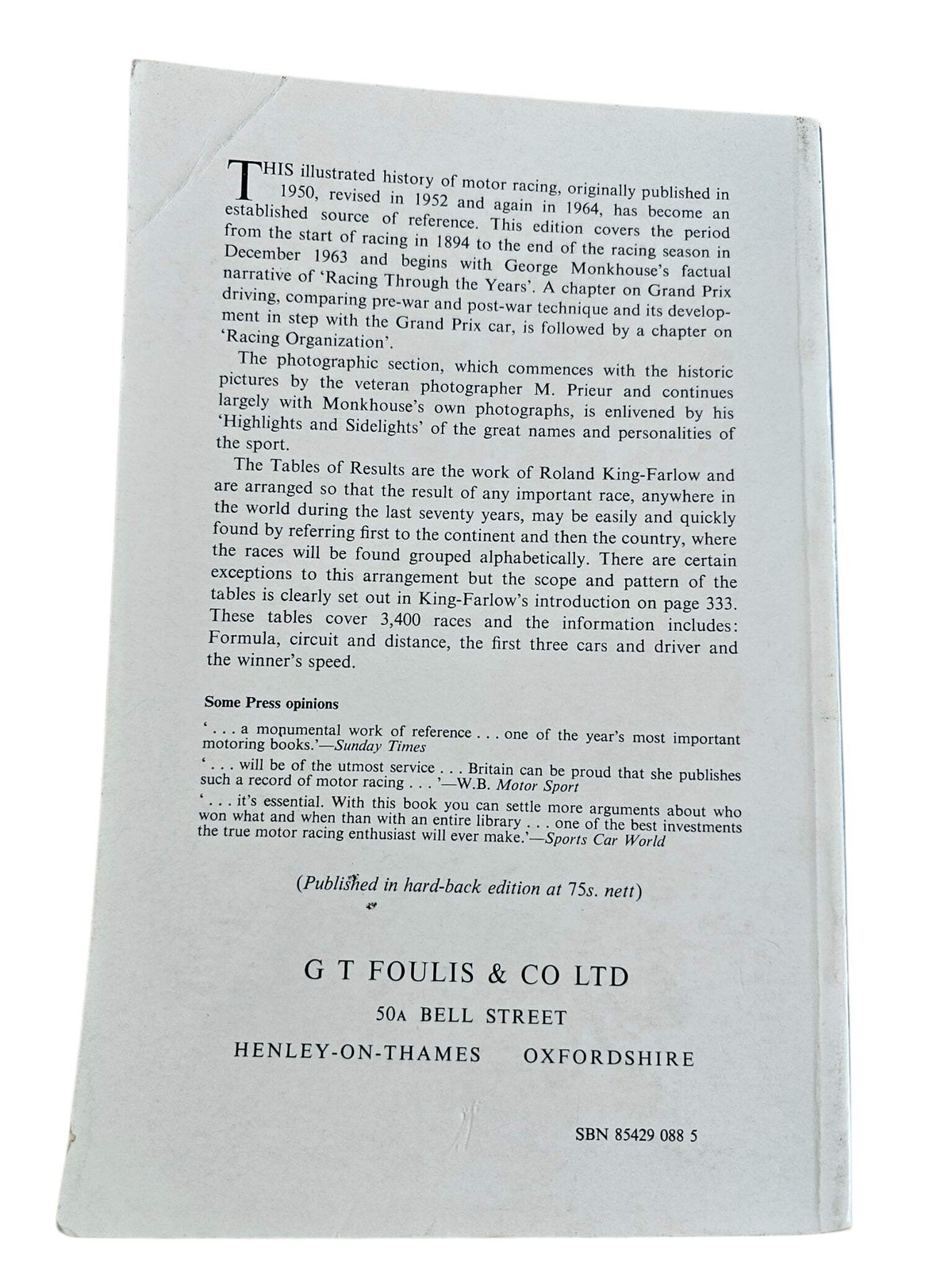 Grand Prix Racing Facts and Figures 1894-1963 (Monkhouse, 3rd Edition 1964)