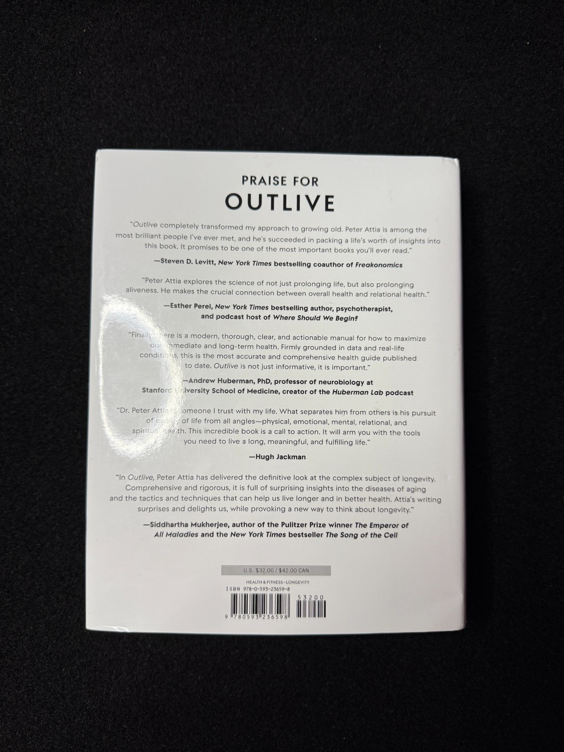 Outlive Science Art Longevity Peter Attia MD 2023 First Edition Hardcover Health