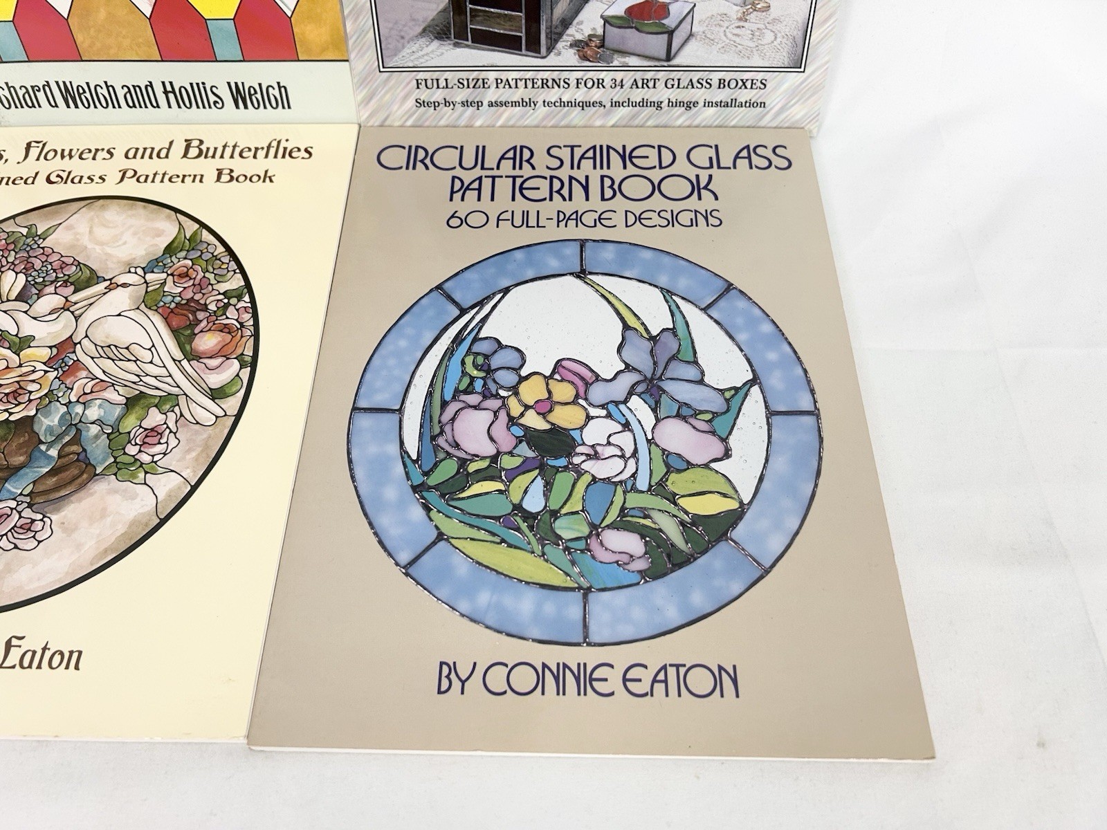 Stained Glass Pattern Books Lot of 4 Art Deco Birds Flowers Boxes Eaton Welch