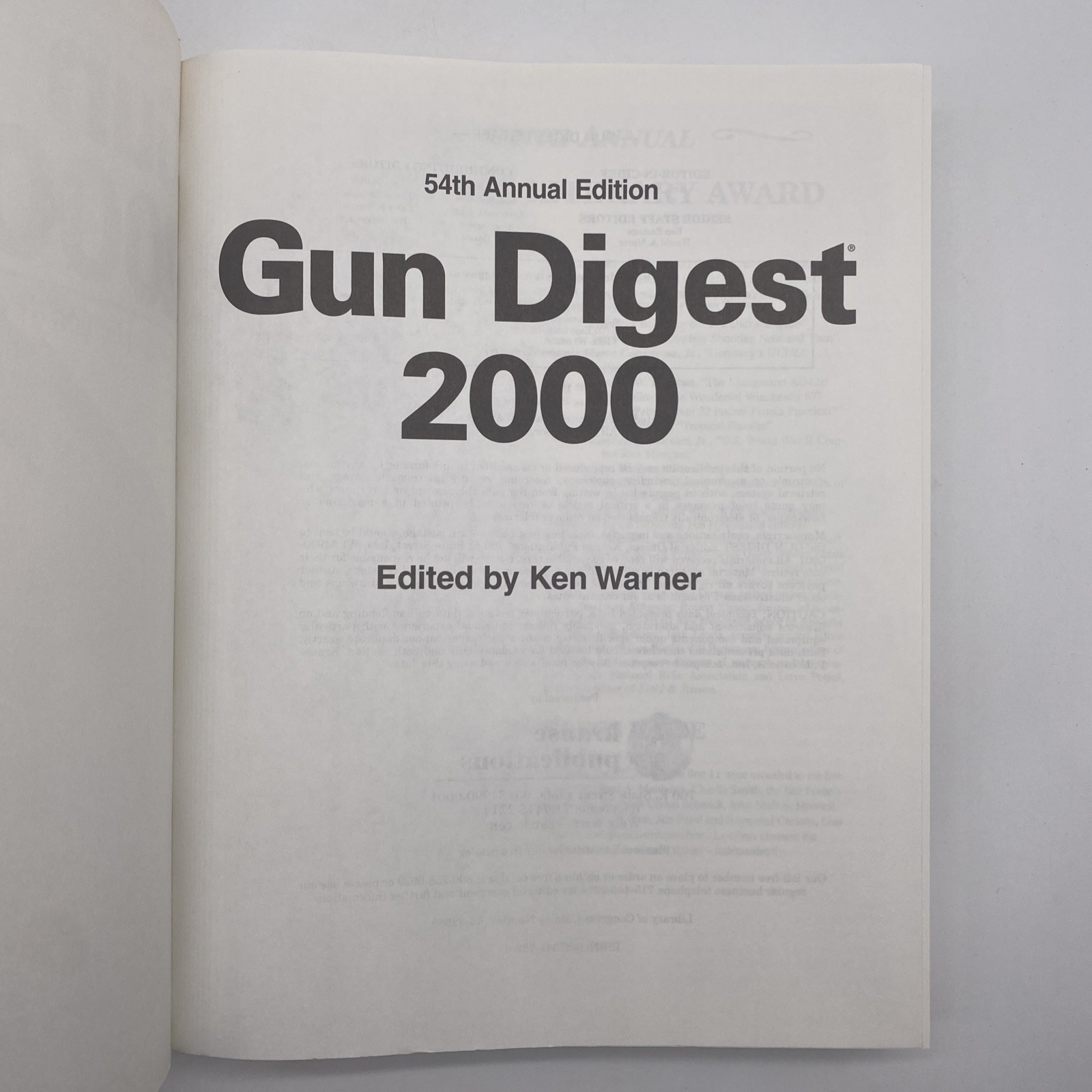 Gun Digest 2000 54th Annual Edition Vintage Paperback Ken Warner
