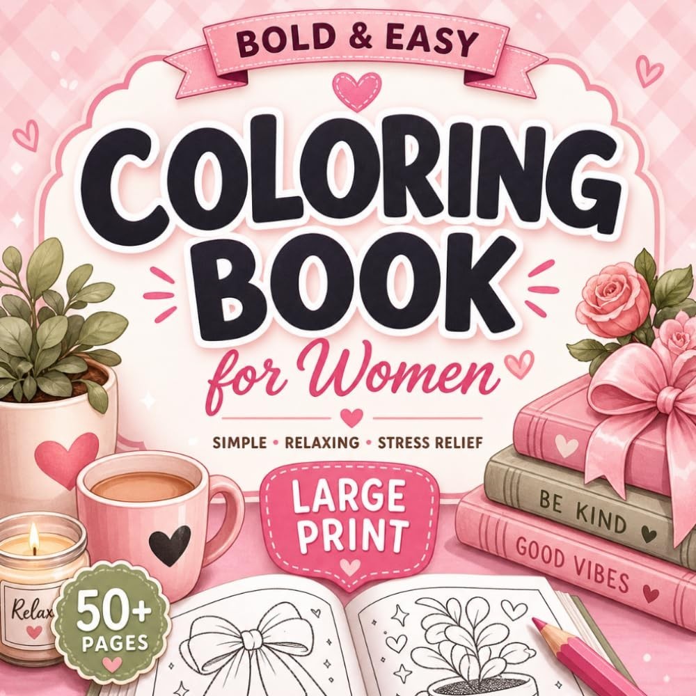 Bold and Easy Coloring Book for Women: Large Print Adult Coloring Book with Thic
