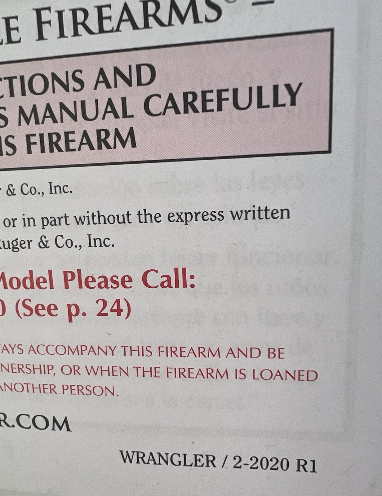 2020 RUGER WRANGLER Single Action Revolver Owners Instructions Manual 35 Pages