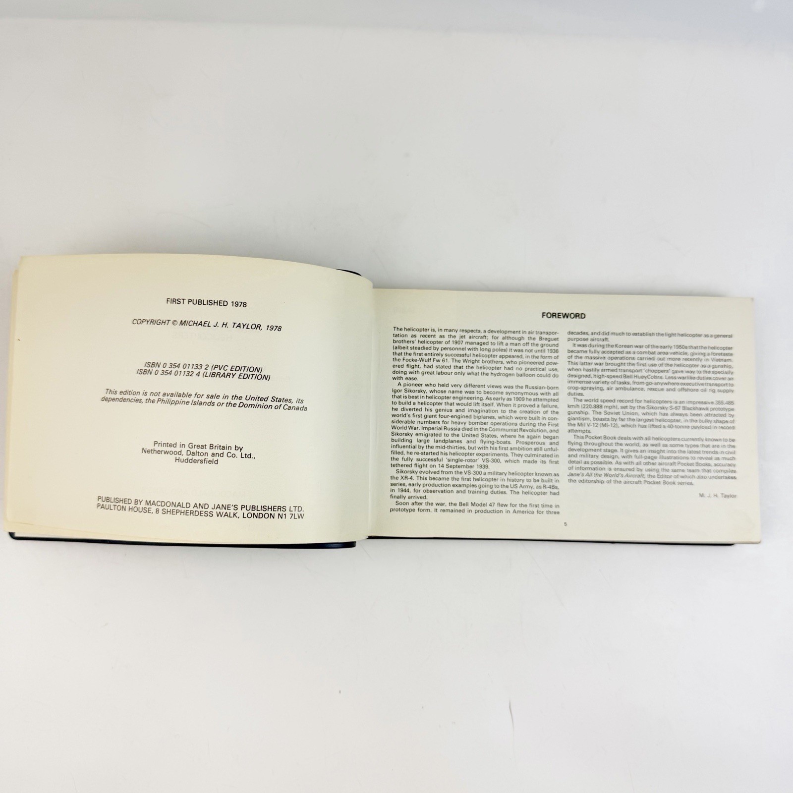 Jane’s Pocket Book of 20 Helicopters 1978 1st ed John Michael Taylor Aviation