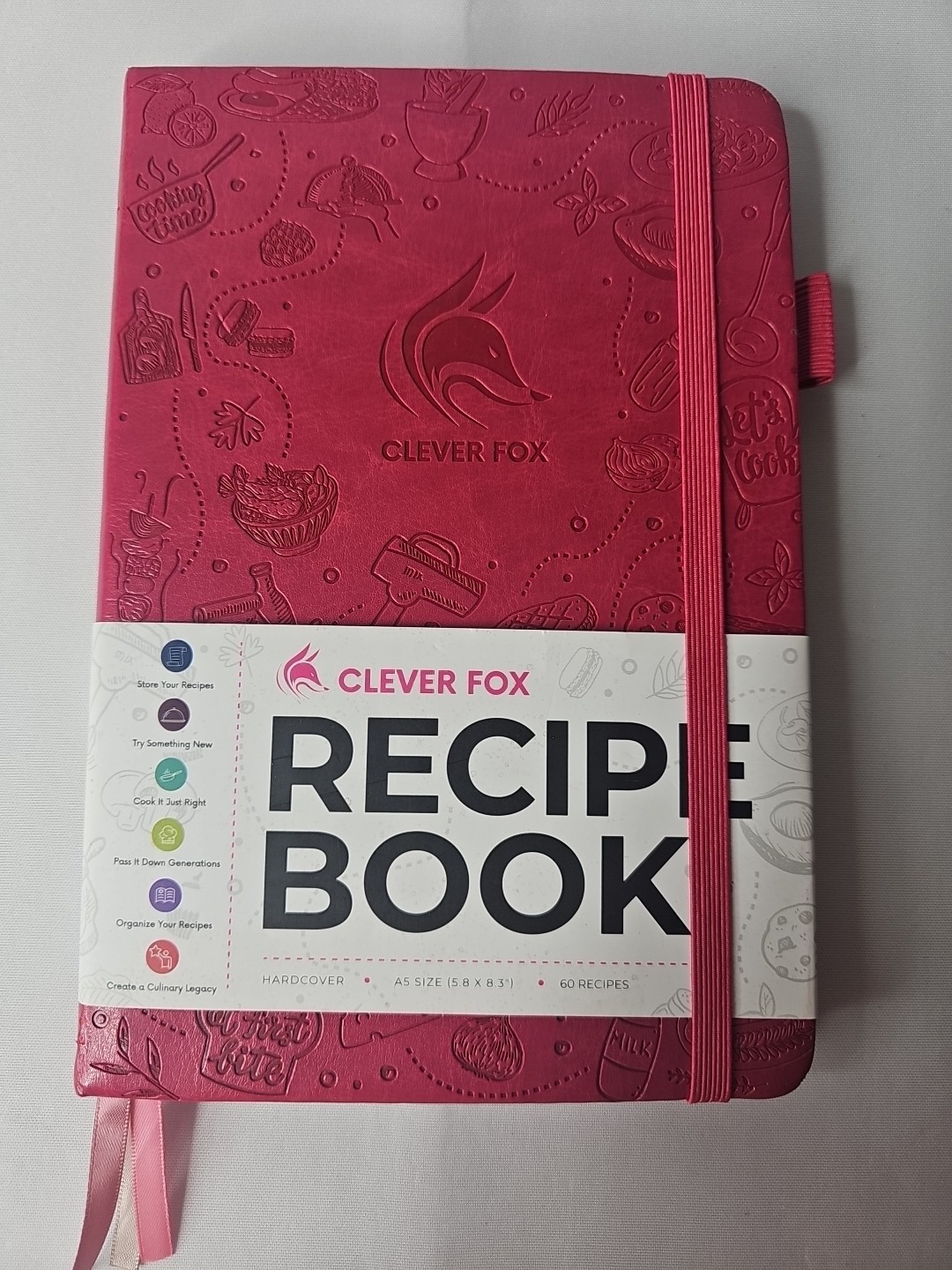 Pink Clever Fox Recipe Book – 60 Pages A5 Cooking Journal w/ Faux Leather Cover