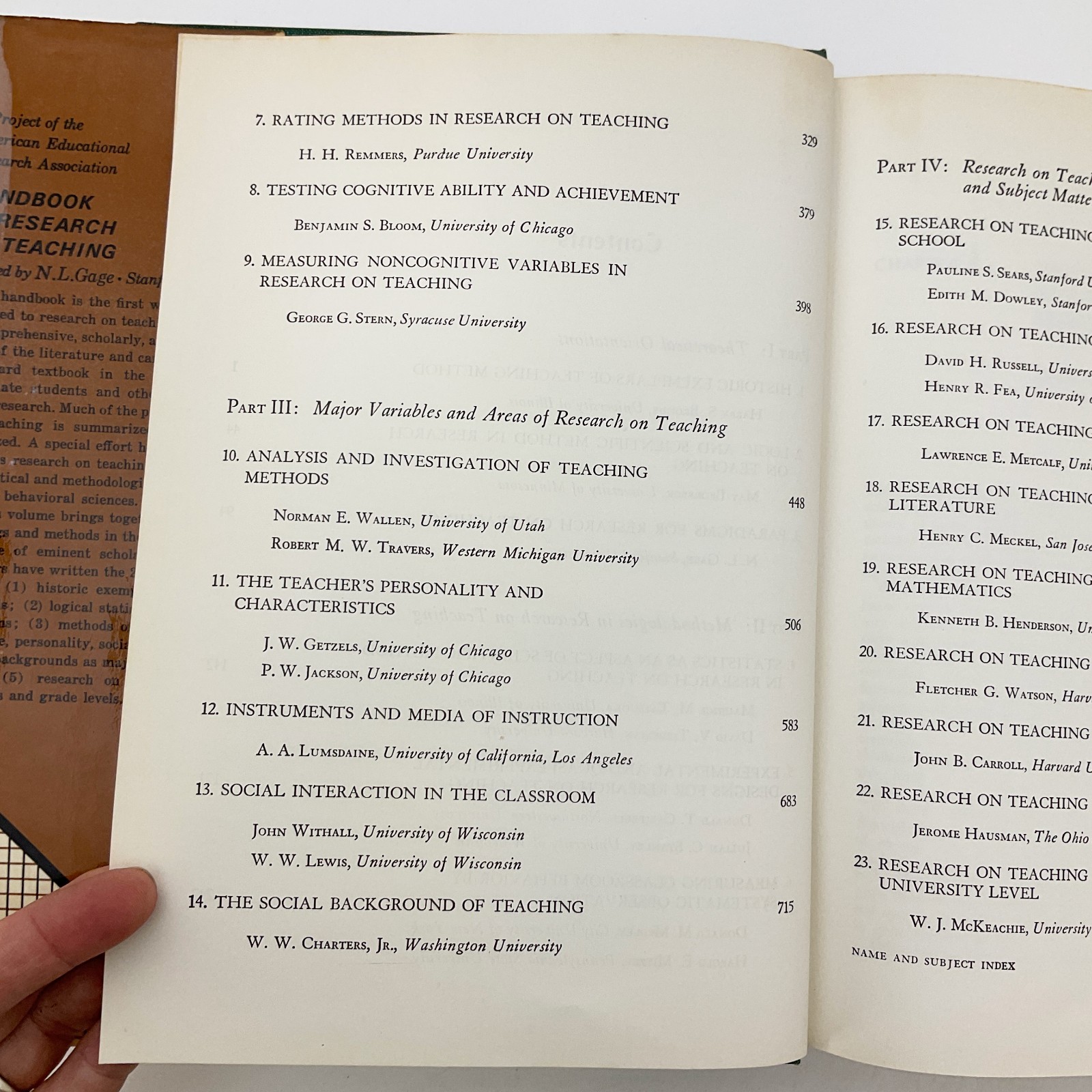 Handbook of Research on Teaching Pedagogy Studies Hardcover Book NL Gage 1971