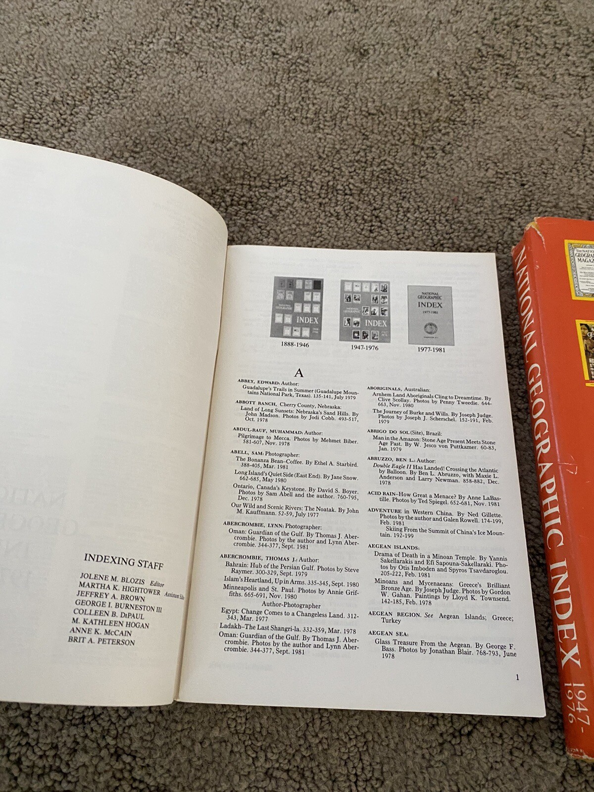 2pc Vintage Nat Geo Index 1947-1976 Hardcover/Dust Jacket +1977-1981 index Soft
