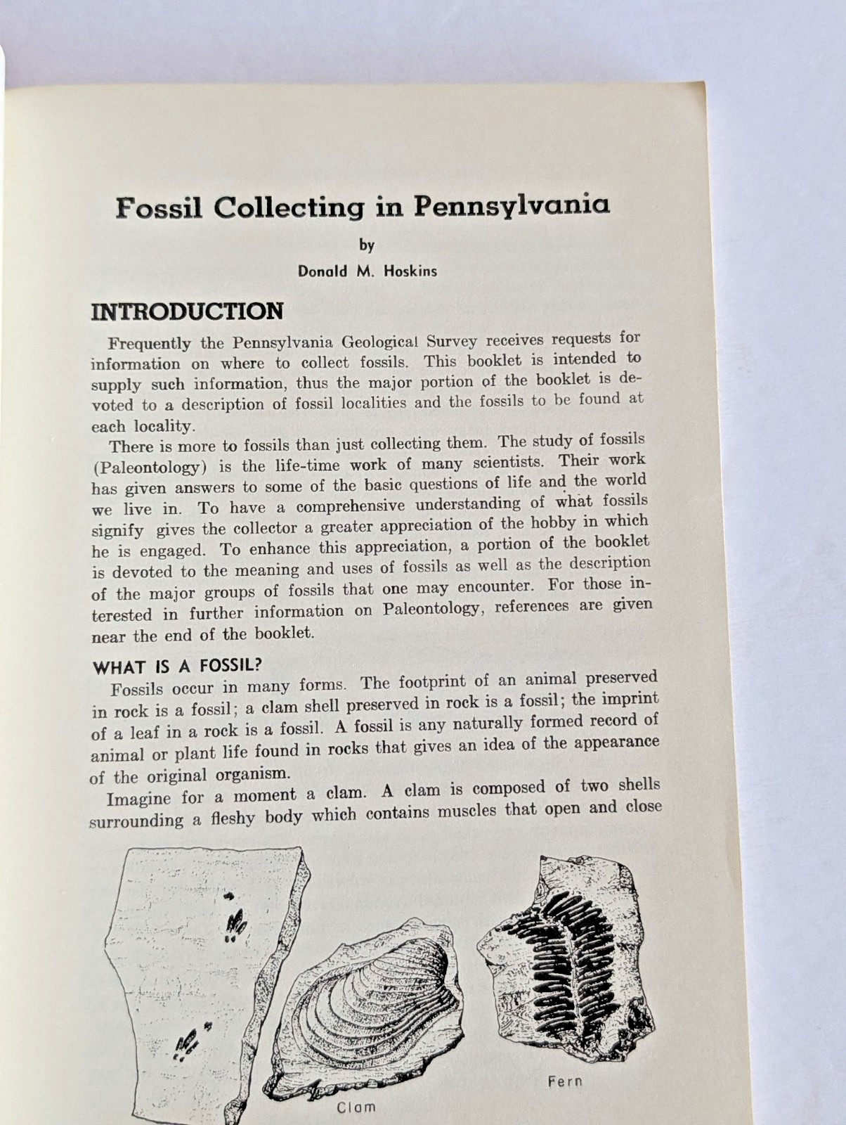 Fossil Collecting in Pennsylvania by Donald M. Hoskins 4th Printing 1976 w/ Map