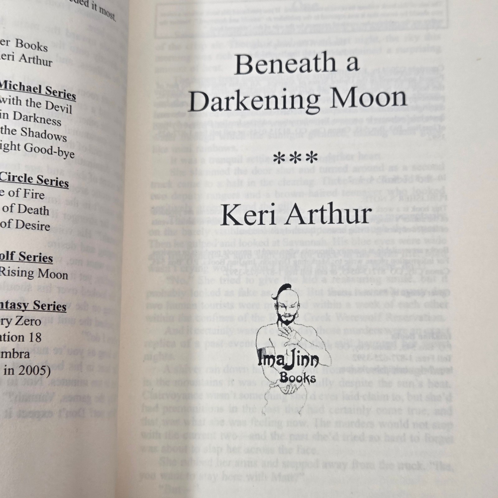 Ripple Creek Werewolf Series Keri Arthur Imajinn Trade PB First Ed 1st Print
