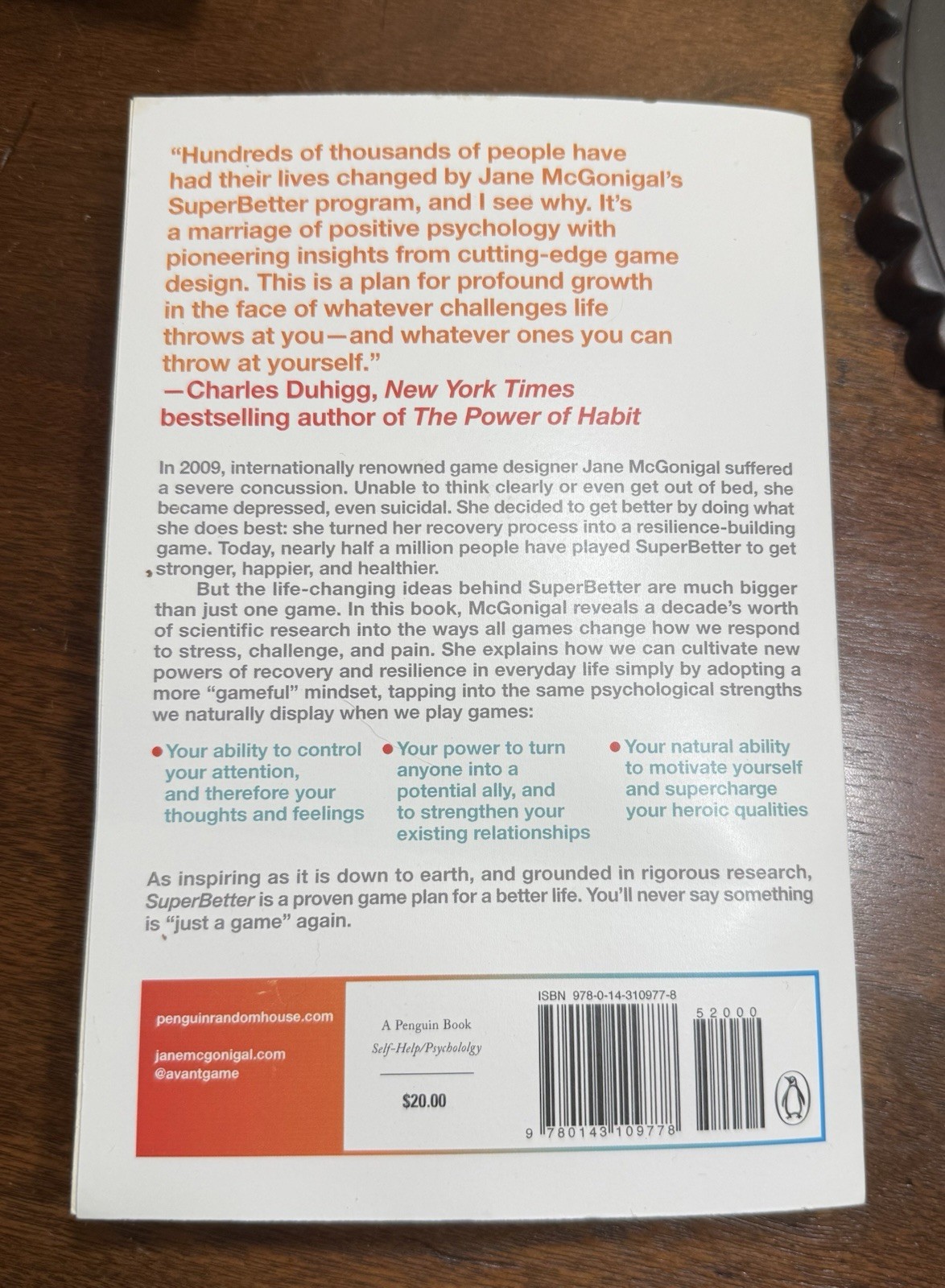 SuperBetter : The Power of Living Gamefully by Jane McGonigal Paperback Good