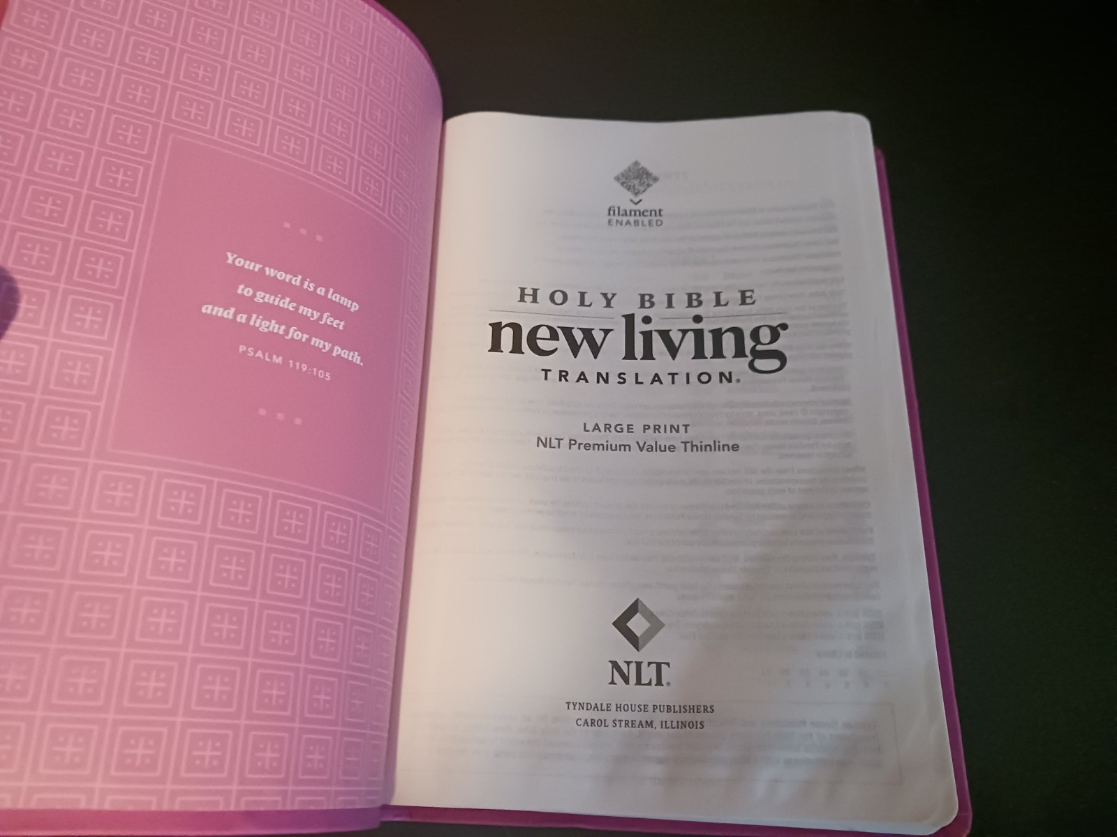 Tyndale NLT Large Print Thinline Bible Pink Floral Imitation Leather Filament