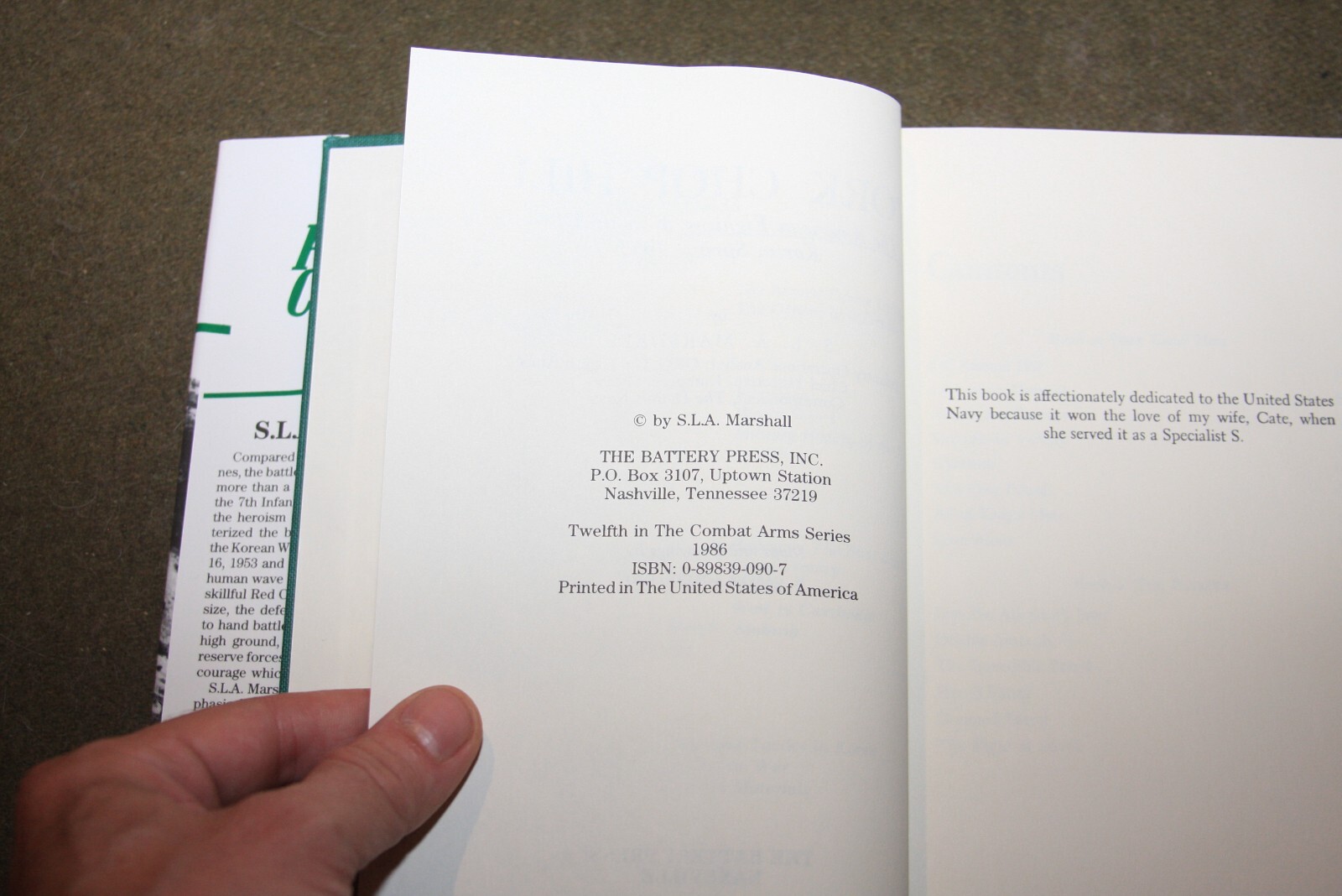 Pork Chop Hill by S.L.A. Marshall 1986 HC Battery Press