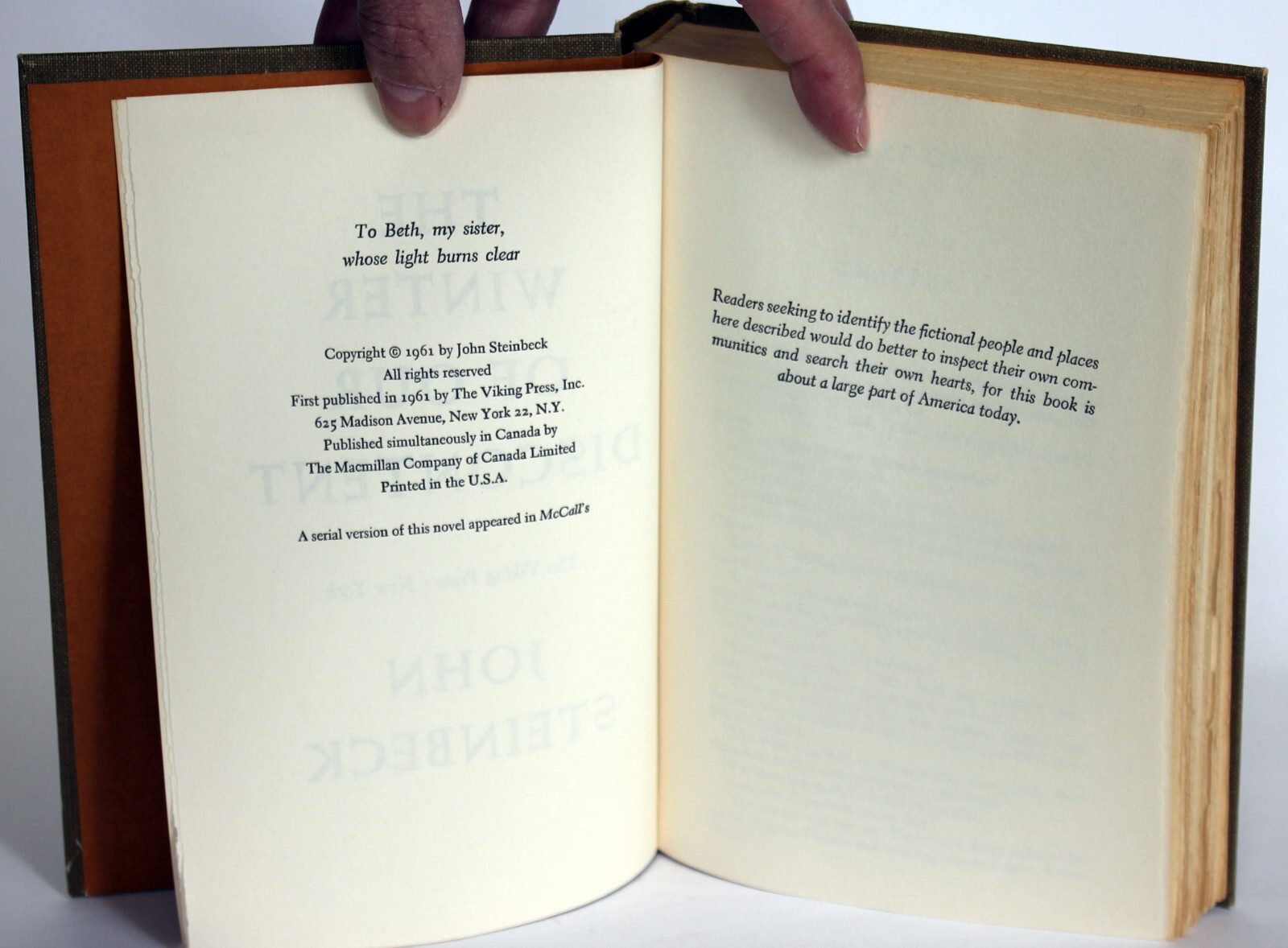 THE WINTER OF OUR DISCONTENT by John Steinbeck The Viking Press 1961 Hardcover