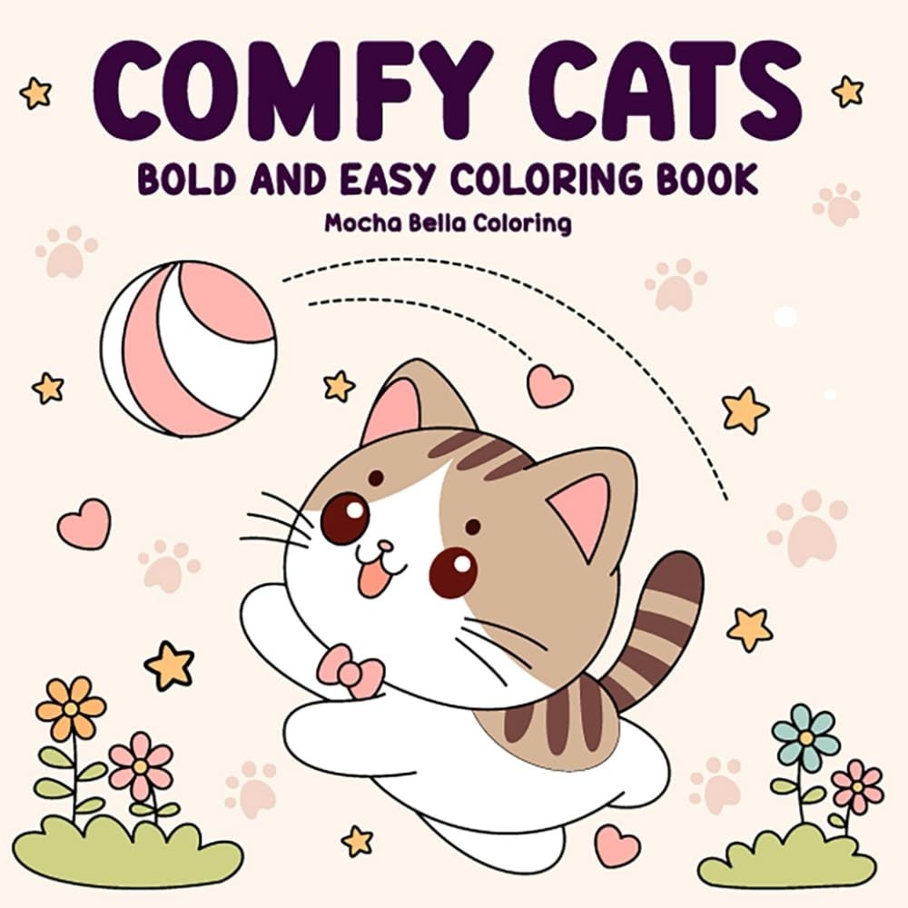 Comfy Cats Coloring Book: 50 Bold & Easy Designs for Adults and Kids