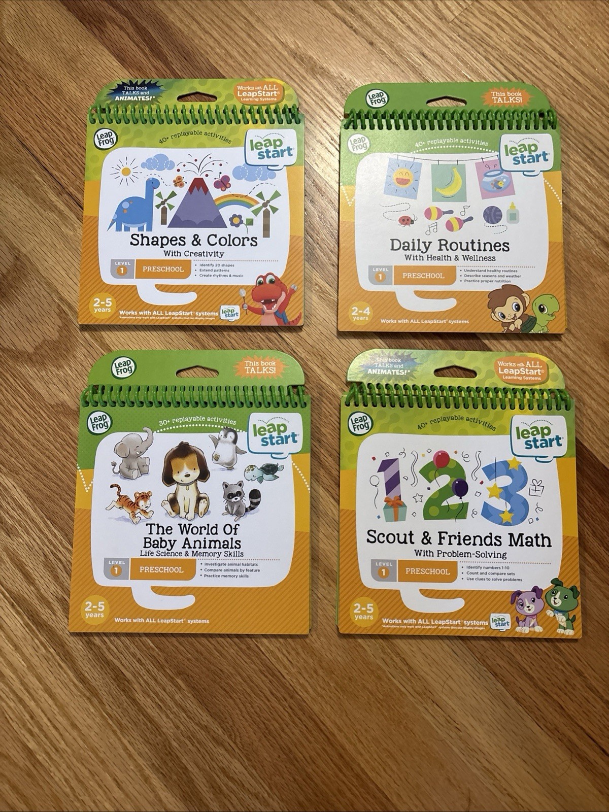 LeapFrog LeapStart Preschool Learning Books Lot of 4 NEW Shapes Math Animals