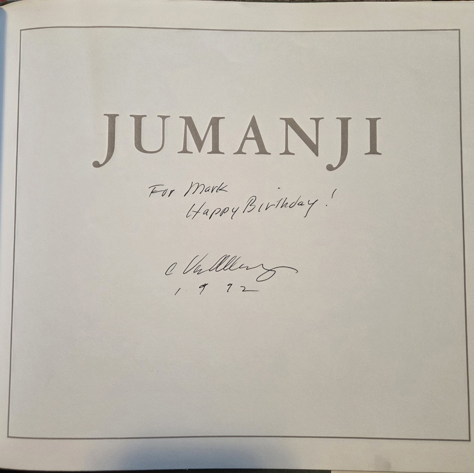 SIGNED JUMANJI by Chris Van Allsburg 1st Edition 1st Print 1981 Autographed 1992