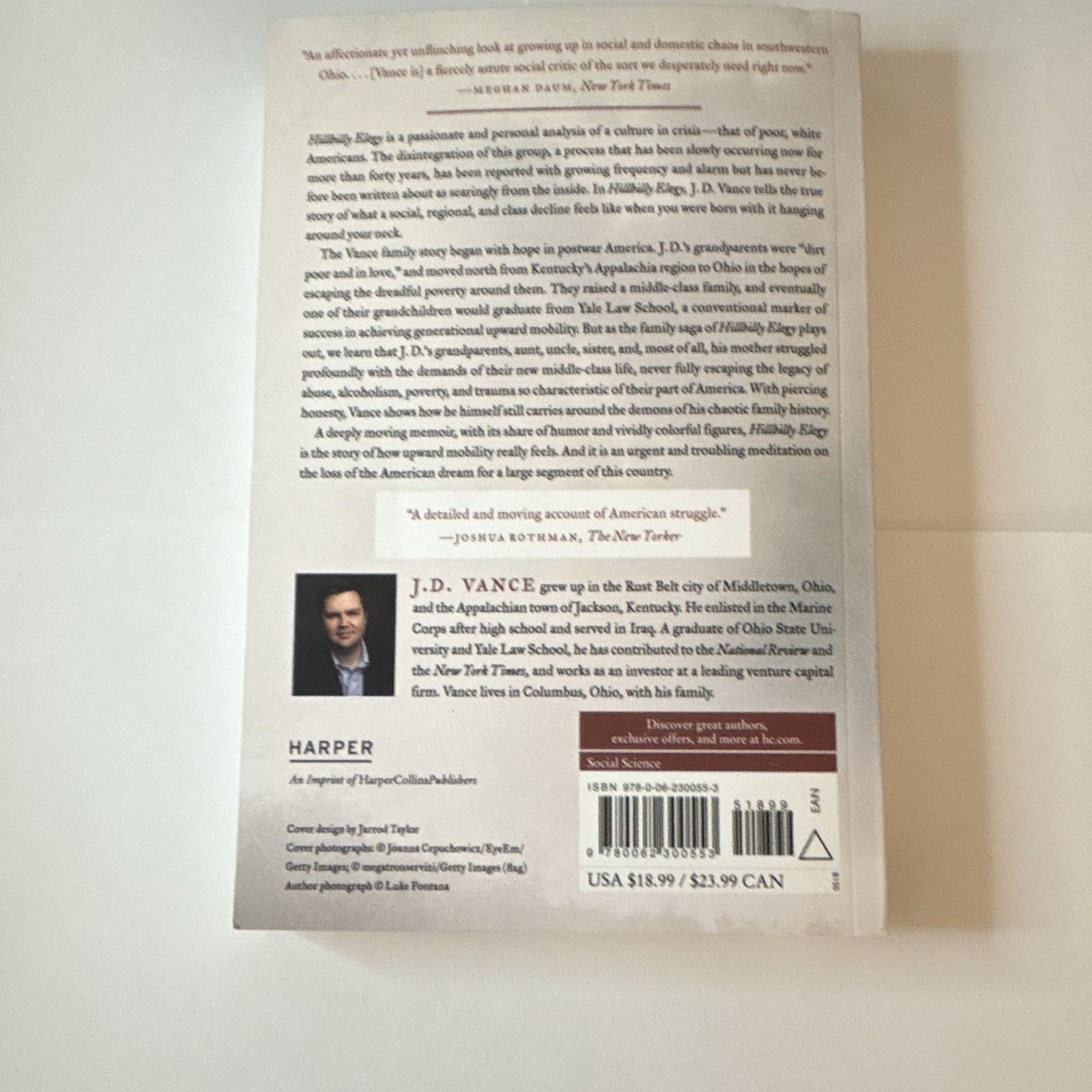 J. D. Vance Hillbilly Elegy Memoir of a Family & Culture in Crisis PB 2018