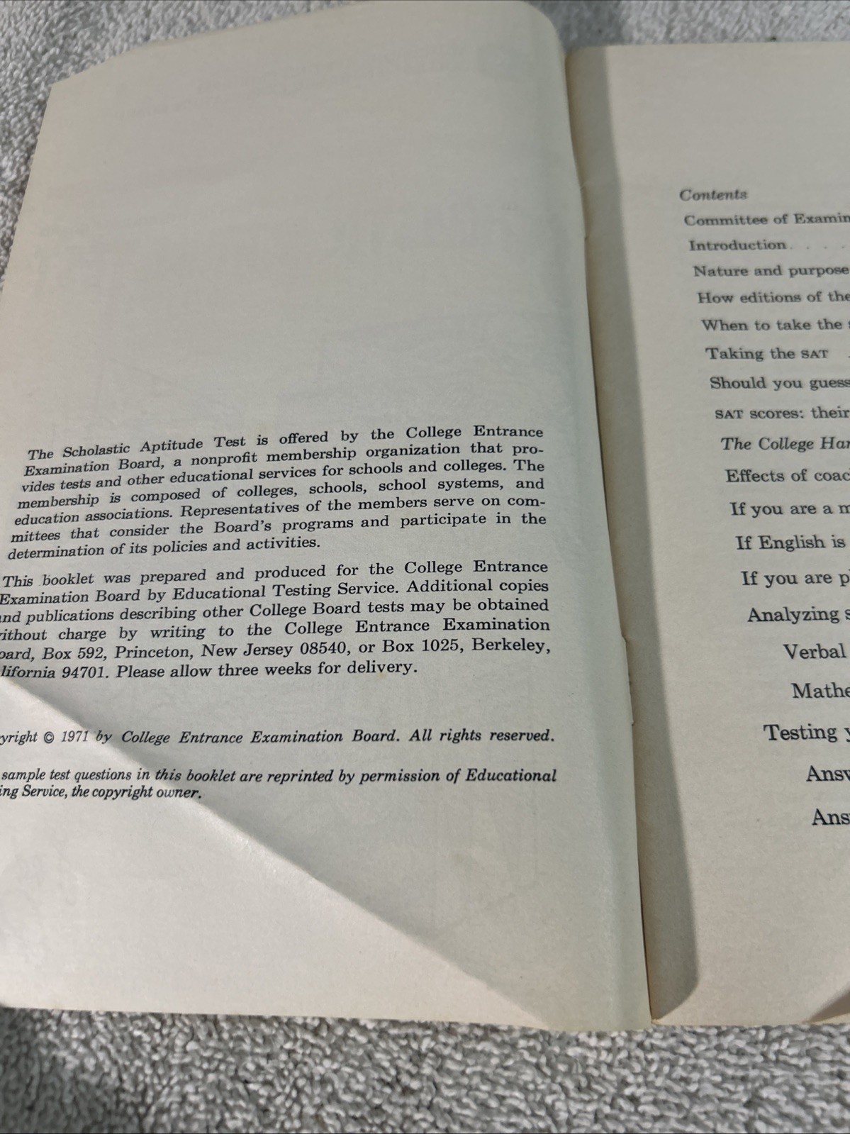 A Description of The College Board Achievement Tests Scholastic Apt 1971-72