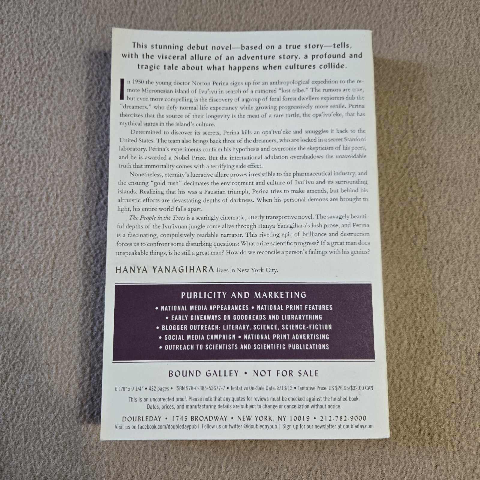 The People in the Trees, Hanya Yanagihara, Bound Galley/ARC, 2013, SC, Rare