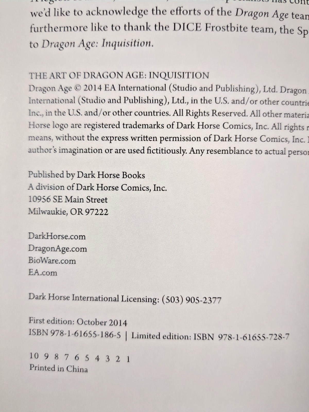 The Art of Dragon Age Inquisition HC Dark Horse Books, OOP EA Bioware Art Book