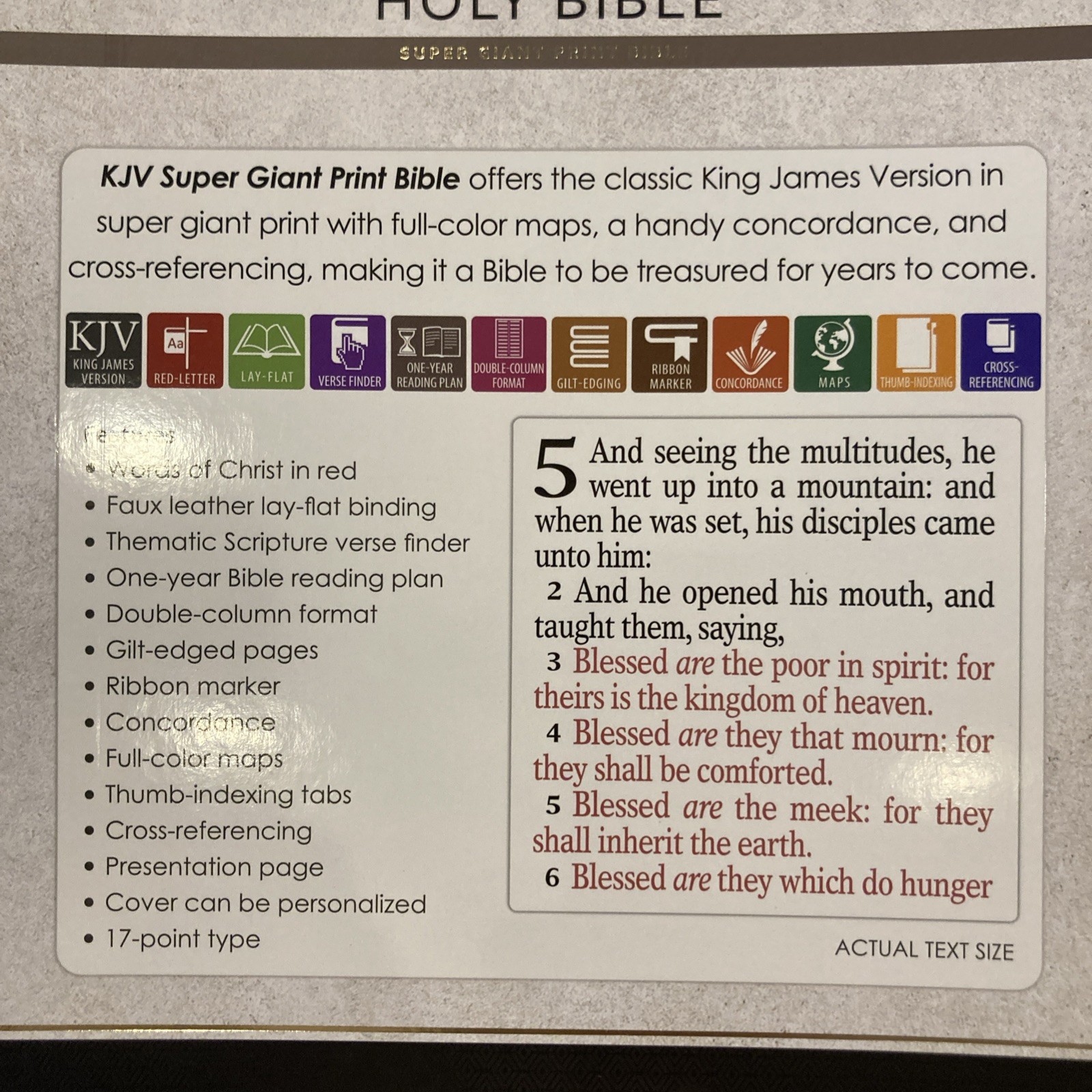 KJV Super Giant Print Bible – 17pt font ~ Faux Leather ~ Red Letter ~ Indexed