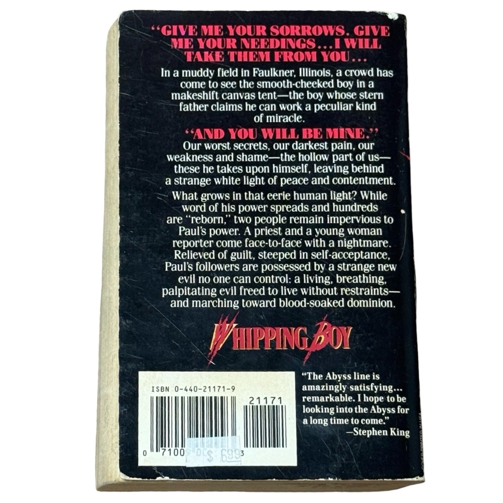Whipping Boy John Byrne Dell Abyss Horror Paperback 1991 Vintage Horror Novel